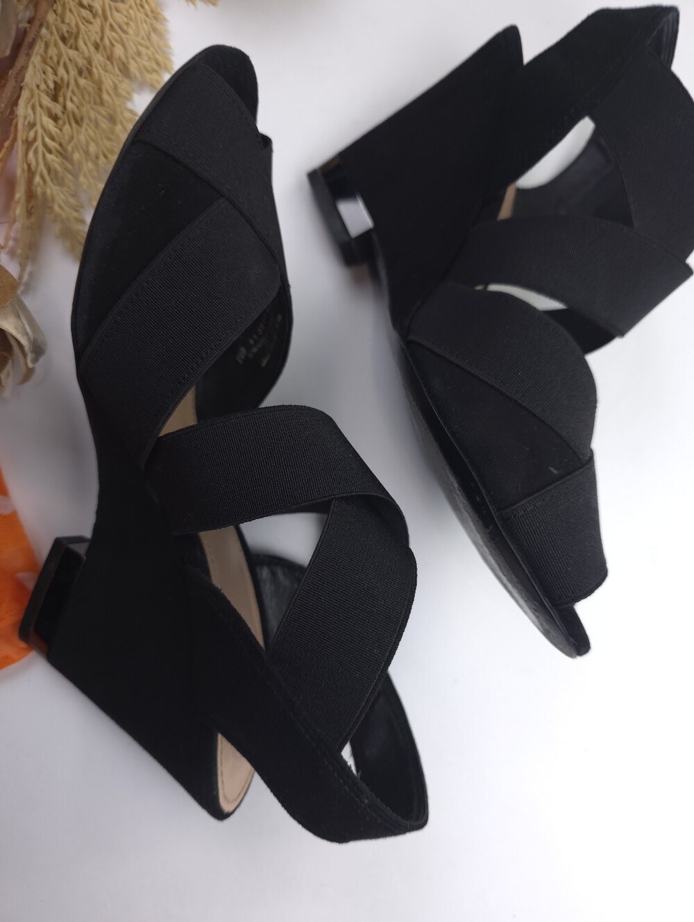 Tory Burch Black Crisscross Open-Toe Slingback Heels Sz 8m - Picture 6 of 8